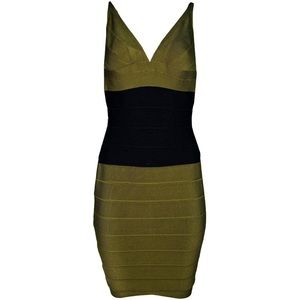 Herve Leger NWOT Olive Green Black Bandage Dress